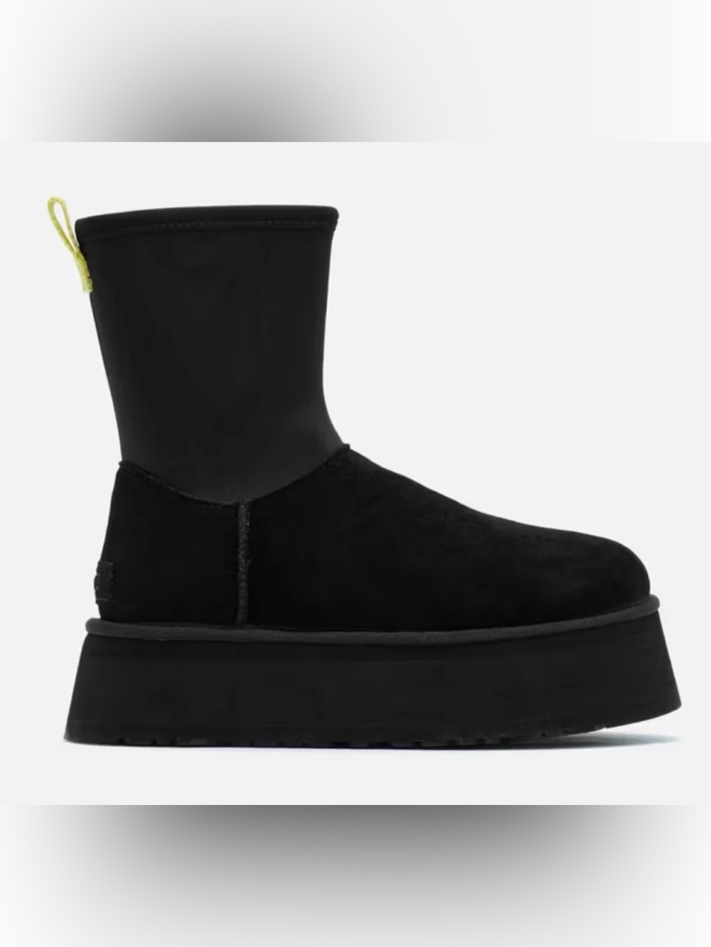 UGG Classic Dipper black platform suede & neoprene boots, neon pull tab- 6